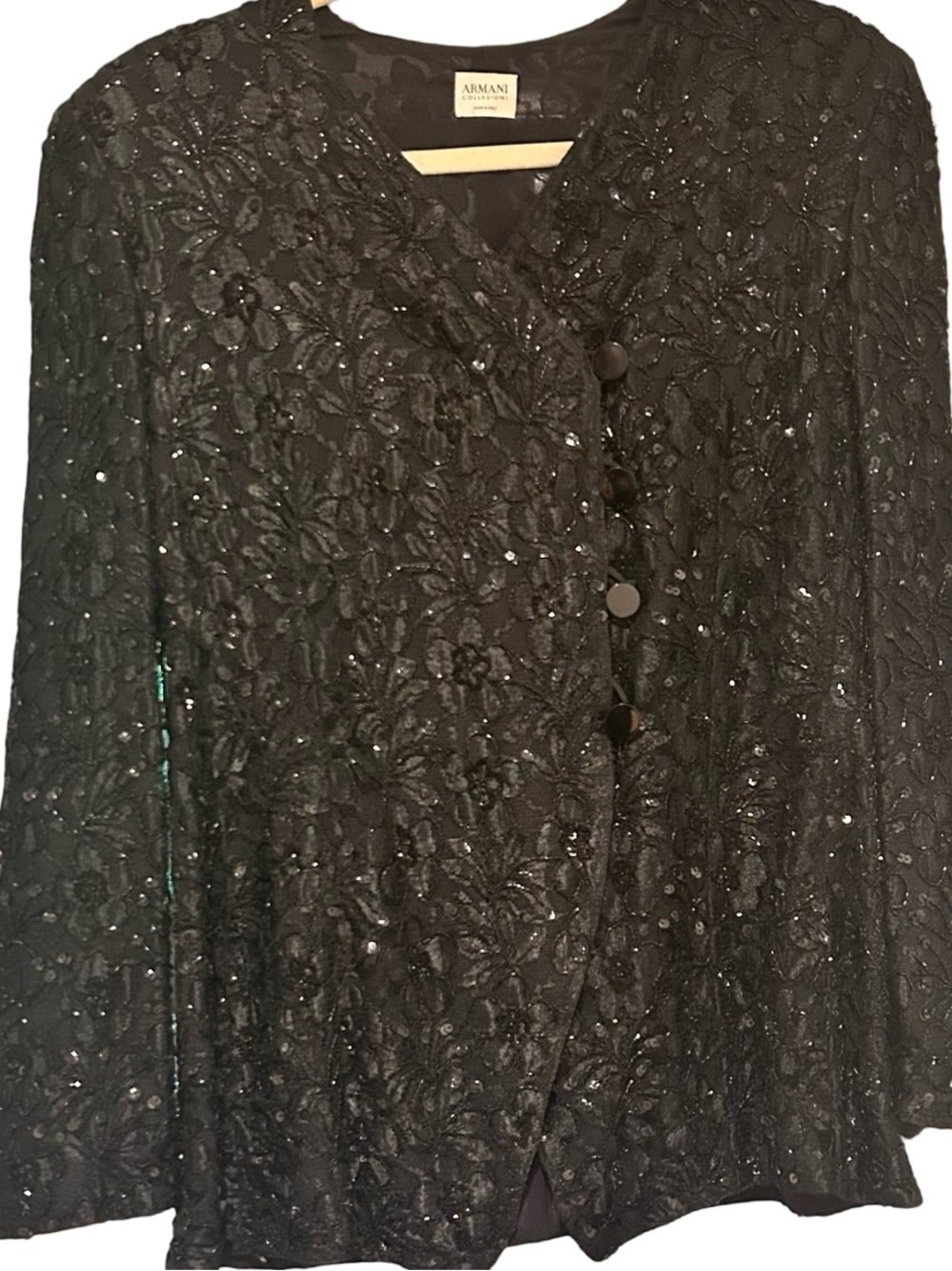 Armani Collezioni Black Sequin-Trim Jacket